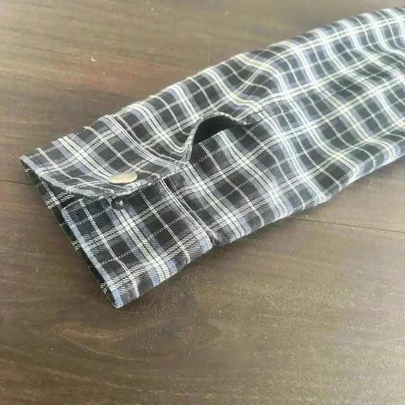 A.P.C. Navy Blue Plaid Button-Up Shirt Jacket with Corduroy Collar - Small - Picture 8 of 9